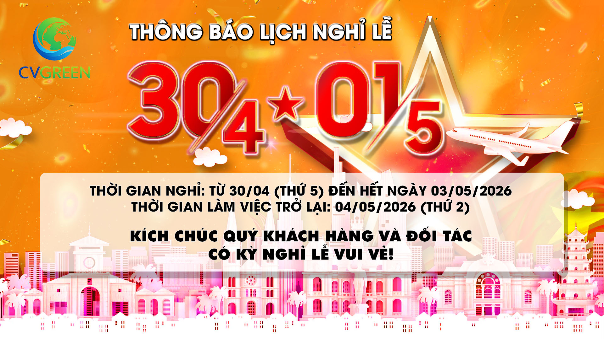 Lịch nghỉ 30/04 và 01/05